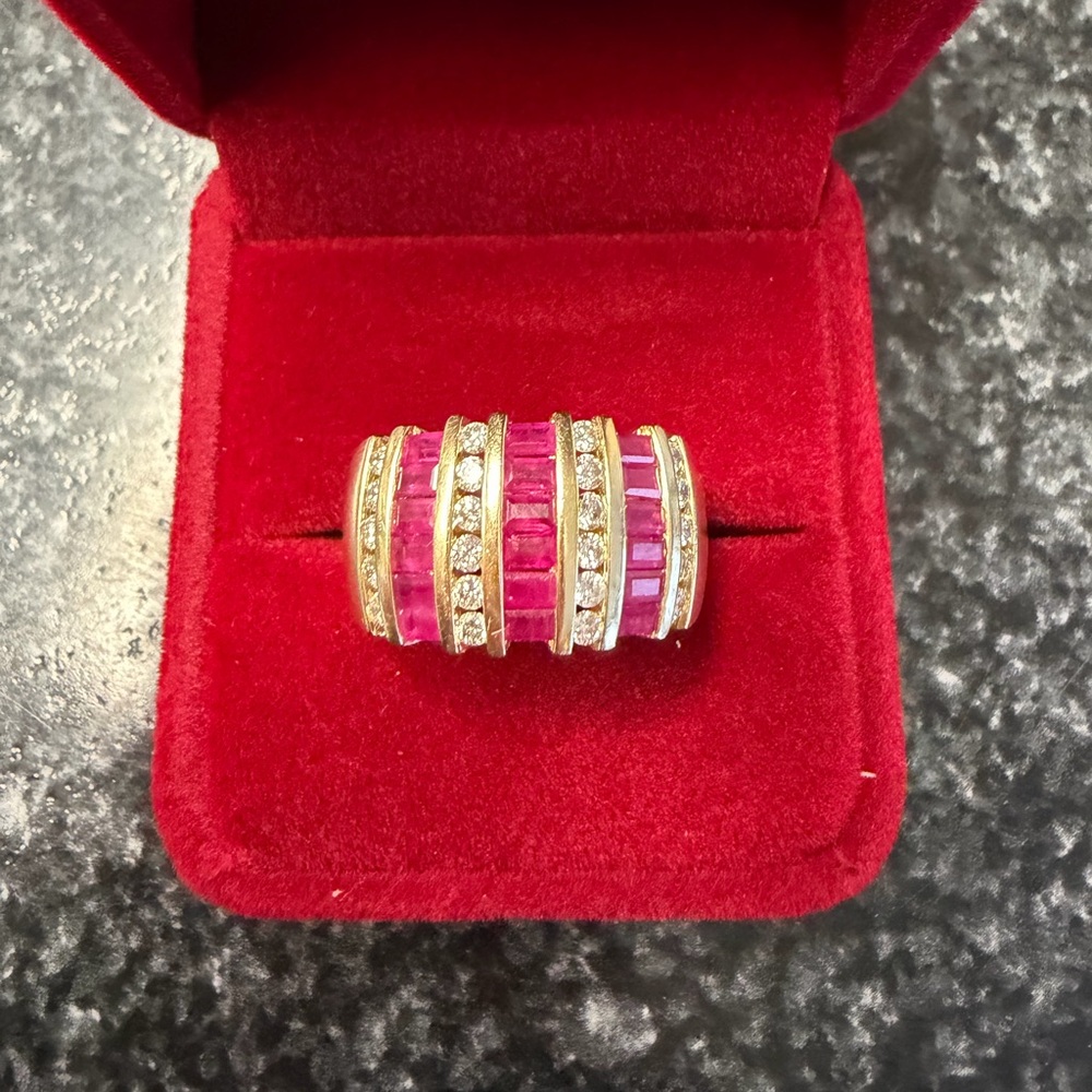 14k natural diamond and ruby ring